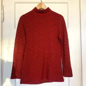 Vintage 1970s Striped Turtleneck Sweater Red Stripes Zip Closure Long Sleeve